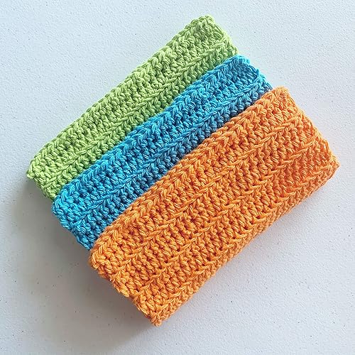 Miniatura 3 de Handmade Crochet Washcloths Set of 3, 100% cotton, Dish Towels, Dish cloths, Lime, Blue and Orange linen, Hand towels, washcloth for baby