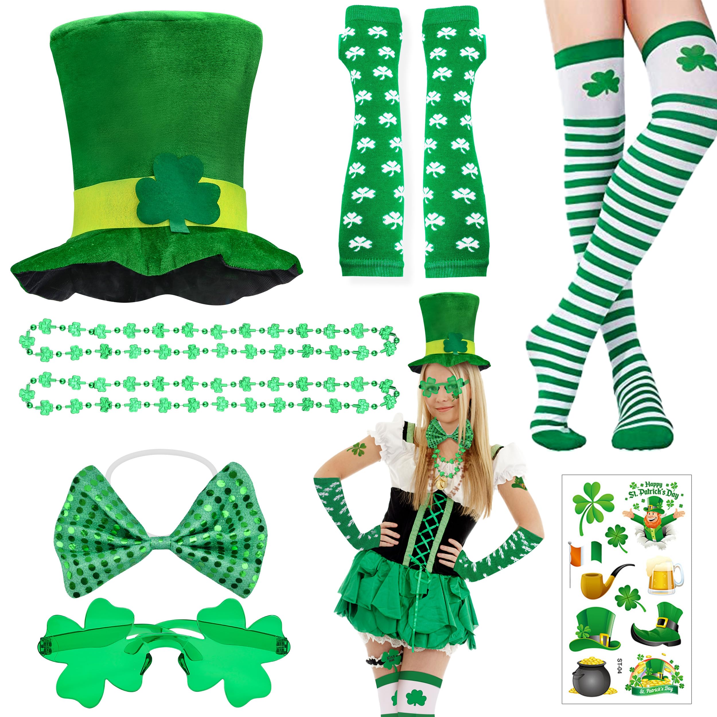 Abitoncc 8 PCS St Patricks Day Fancy Dress for Women St Patricks Day Costume  Outfits St Patricks Hat Irish Shamrock Socking Sleeves St Patricks Day  Accessories Irish Themed Costumes for Parade - BigaMart