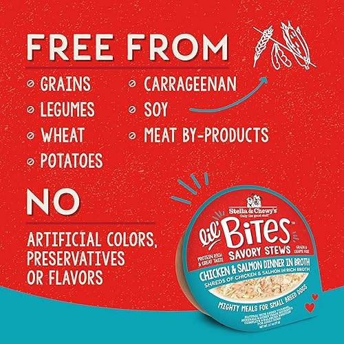 Miniatura 6 de Stella & Chewy's Lil Bites - Guisos salados para razas pequeñas, cena de pollo y salmón en caldo, tazas de 2.7 onzas (paquete de 12)
