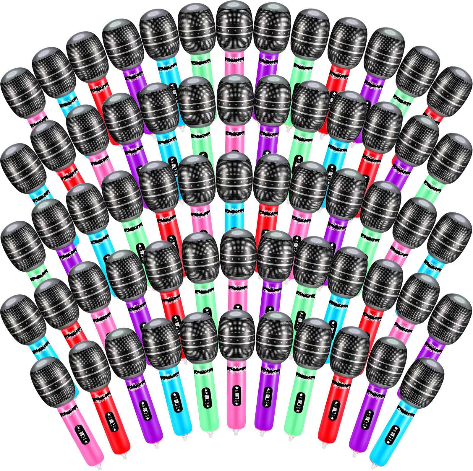 60 Pieces Inflatable Microphones Large Blow up Microphone Assorted Colors Inflatable Microphone Pretend Microphone Inflates Plastic Toy Props for Christmas Birthday Musical Concert Party Supplies