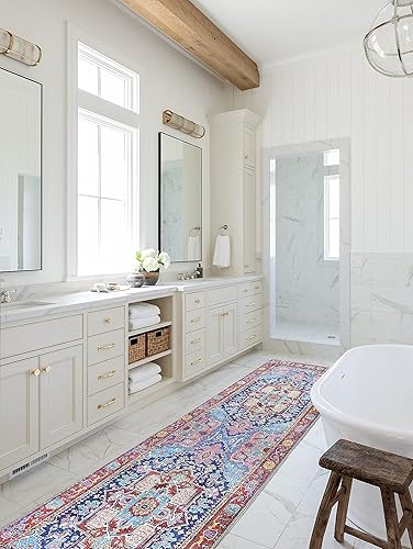 Miniatura 7 de Fame Rugs Alfombras bohemias vintage para sala de estar, dormitorio, rosa y azul marino, 2 pies 4 pulgadas x 6 pies 8 pulgadas