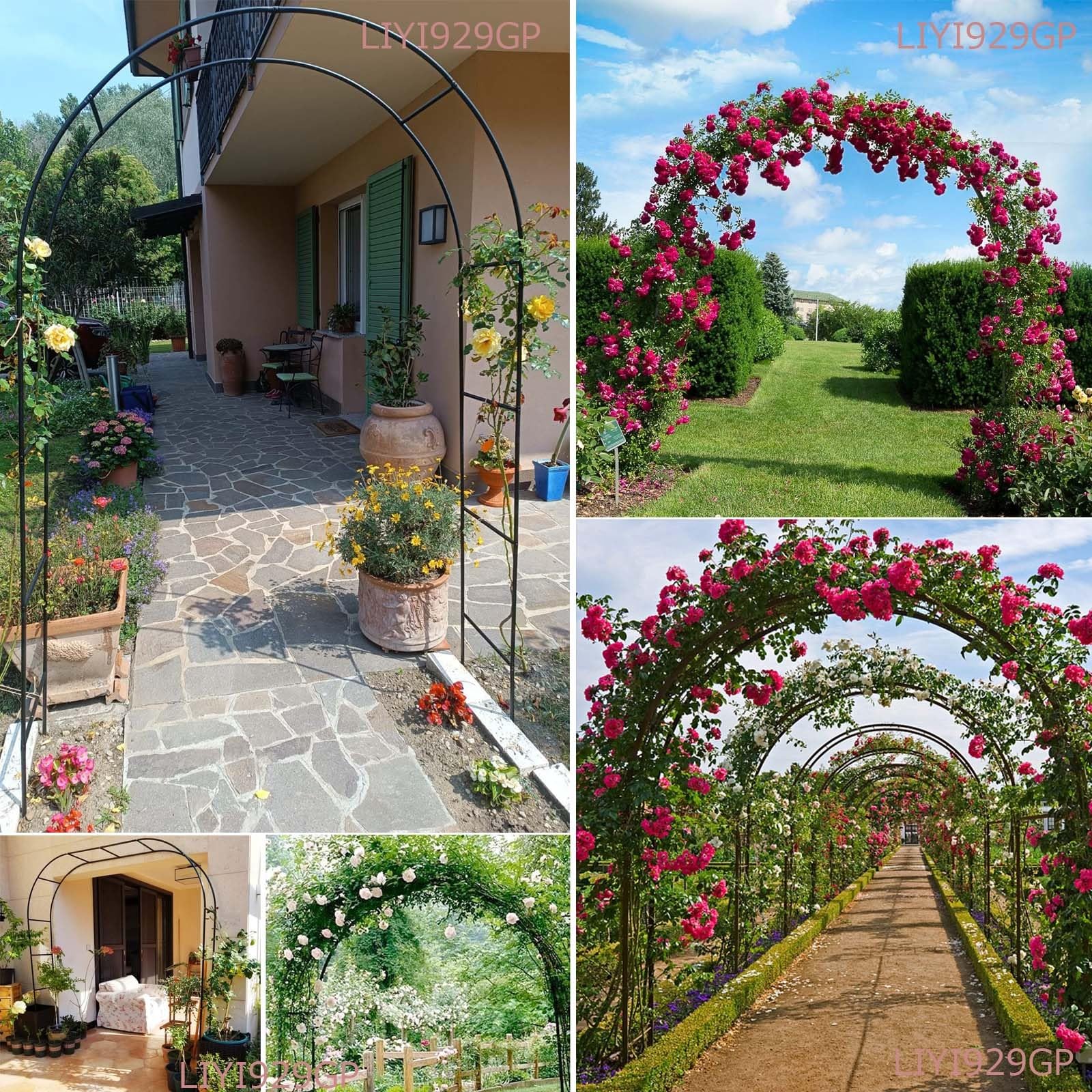 ArcoDa Giardino In Ferro, Largo 120-350cm ArcoPer Rose Archi Matrimonio Con Base, Gazebo Ad Arcos Rose Per Piante Rampicanti Clematide, Forte E Robusto, Nero Verde, Larghezza Laterale 40cm