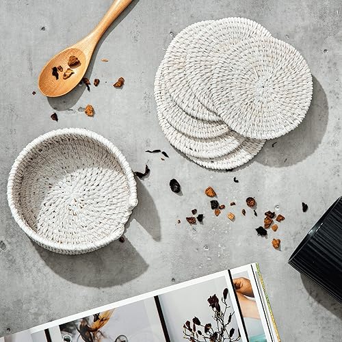 Miniatura 6 de Artera - Posavasos de ratán natural hechos a mano, salvamanteles redondos tejidos con paja para taza de té, almohadilla de placa de mimbre