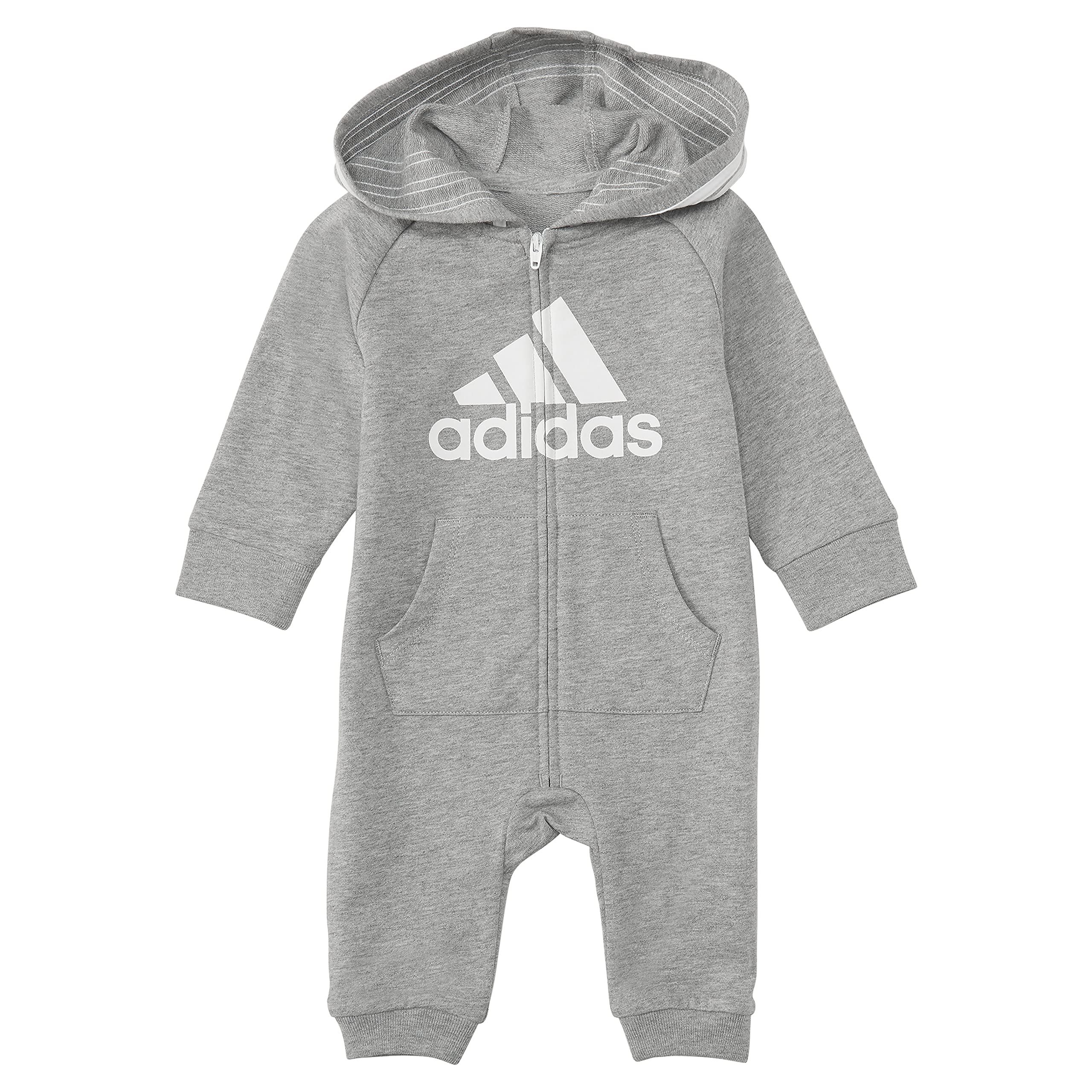 Adidas Unisex Baby Long Sleeve Full Zip Hooded Onesie Jumpsuit