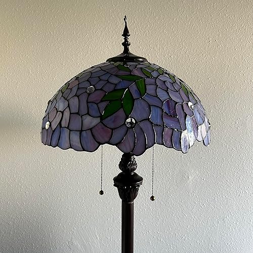 Miniatura 5 de Tiffany - Lámpara de pie con diseño de hojas verdes, con base de metal, bombillas LED incluidas para sala de estar, dormitorio, 16 pulgadas de ancho