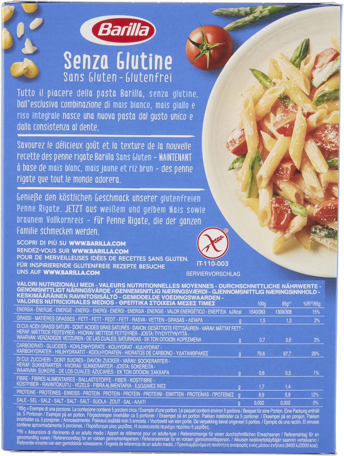 Barilla Pasta Penne Rigate Senza Glutine, Pasta Corta di Mais Bianco, Mais Giallo e Riso Integrale, 400 gr - Immagine 3