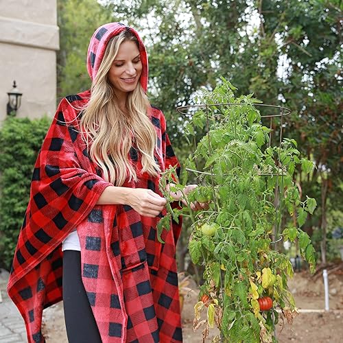 Miniatura 2 de Tirrinia Buffalo - Manta de poncho con capucha a cuadros, forro polar con capucha y bolsillo, cálida y acogedora suave para adultos, mujeres,