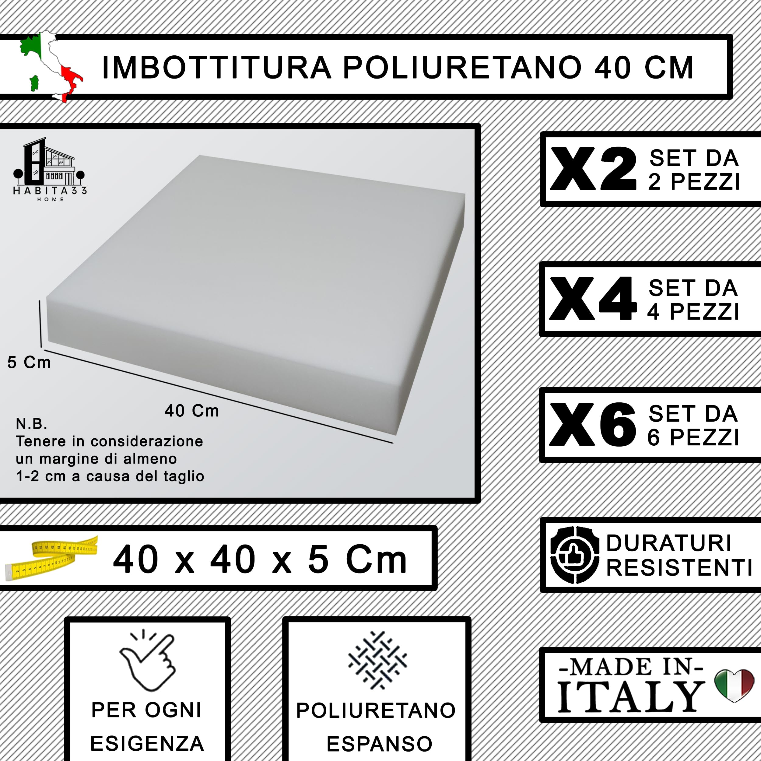 Imbottitura Per Cuscini In Gommapiuma Morbida - 50x50x4 Cm, Perfetta Per Sedie E Pouf - Foto 9