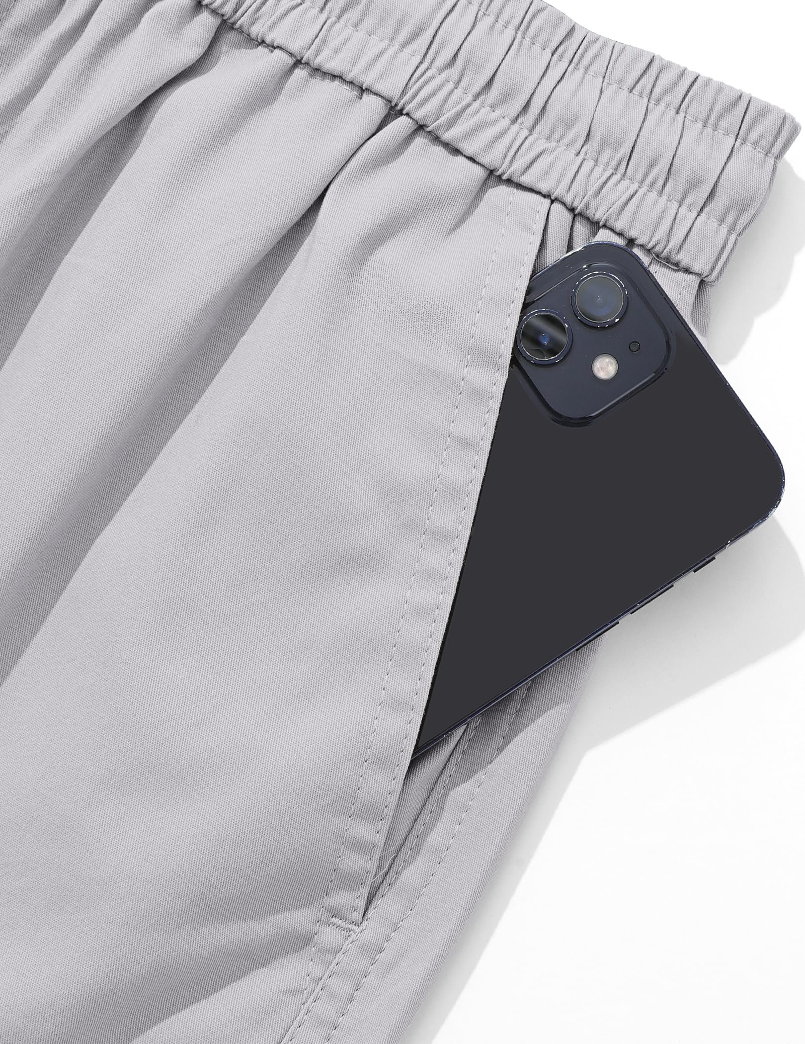 TARAINYA Pantalon Cargo Homme Coton Sergé Long | 97%Coton,3%élasthanne;Coupe Ample;Taille élastiquée Avec cordon De Serrage;2 Poches Latérales à Bouton-pression