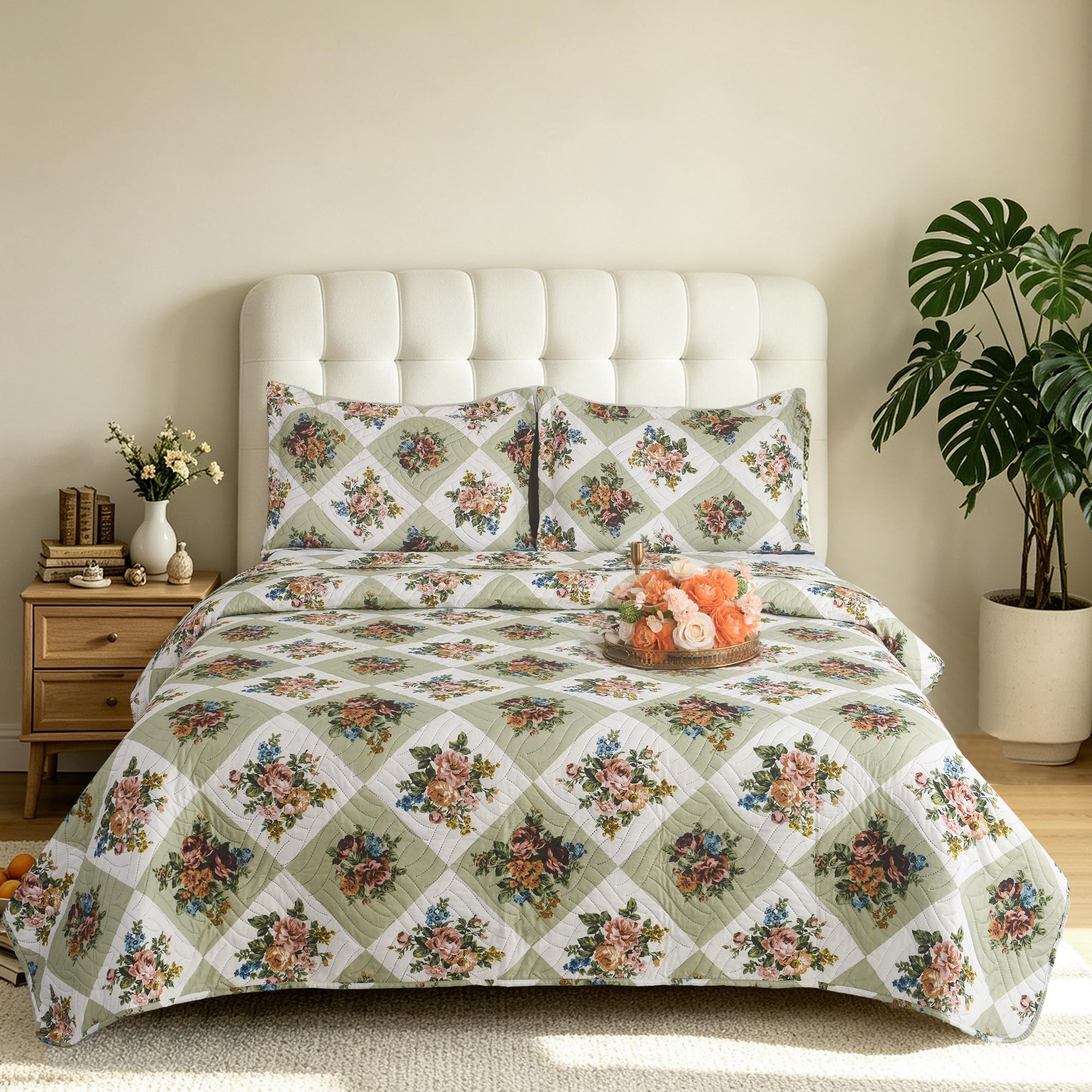 Hadi London 3Pcs Patchwork Quilted Bedspreads with 2 Shams | Reversible Floral Print | Lightweight Quilt Comfort | Fits Double and King Size Beds 220x240cm | 30 Unique Designs