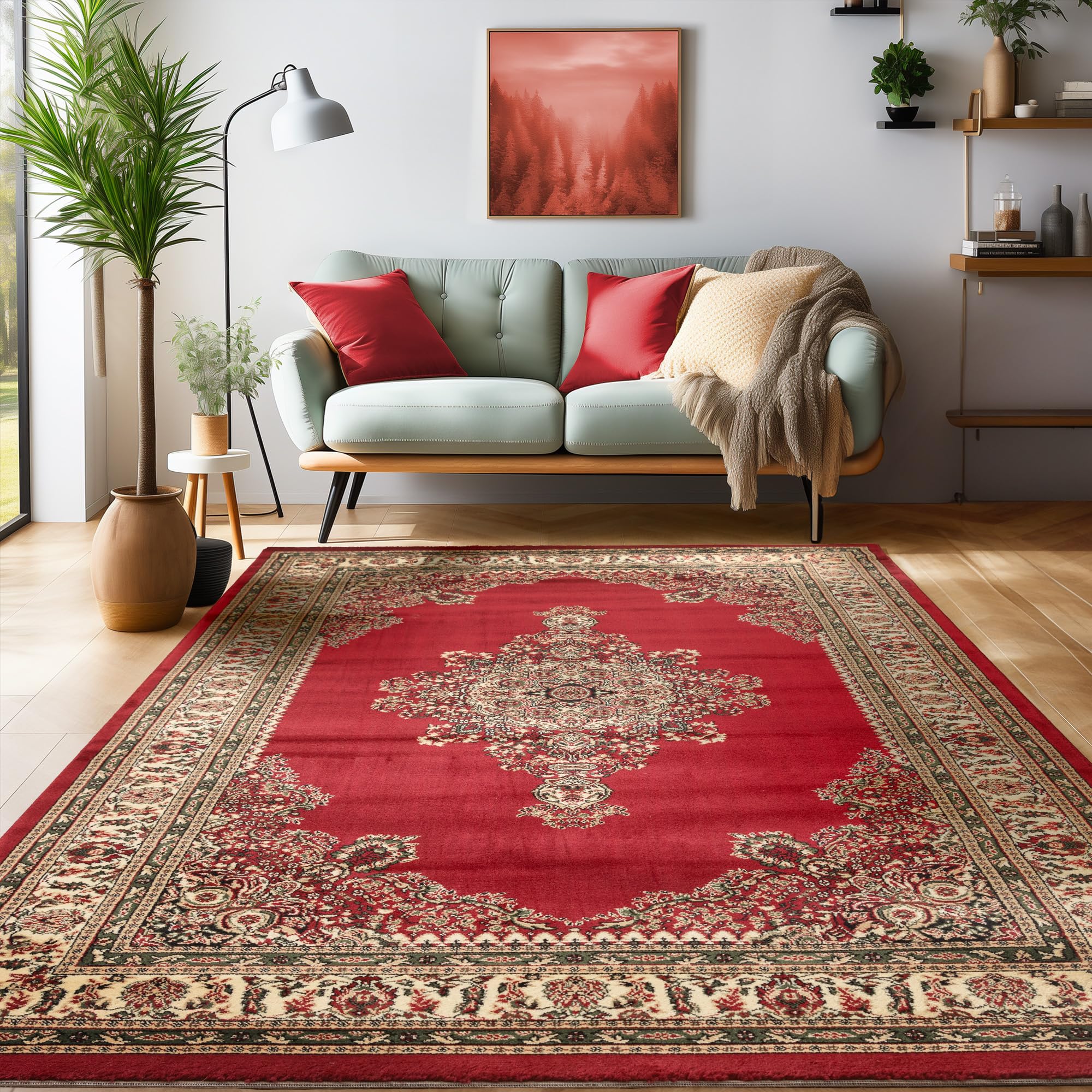SIMPEX Orientalischer Teppich Wohnzimmer, Schlafzimmer, Esszimmer, Läufer, Flur Boho Teppich Kurzflor Weich 12 mm Carpet Orient - Verschiedene Größen Farbe: Beige