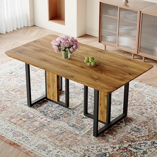 Juego de mesa de comedor de madera para mesa de comedor de 4,67 pulgadas, mesa rectangular de madera, mesa gruesa con patas resistentes, mesas de