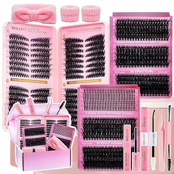 Lash Clusters Kit Eyelash Clusters Kit 3D Effect Cluster Eyelash Extensions Large Pack Cat Eye Lashes Clusters Lash Extension Kit Pestanas Postizas Naturales+Lash Bond&Seal,Remover,ToolsLash Kit-9