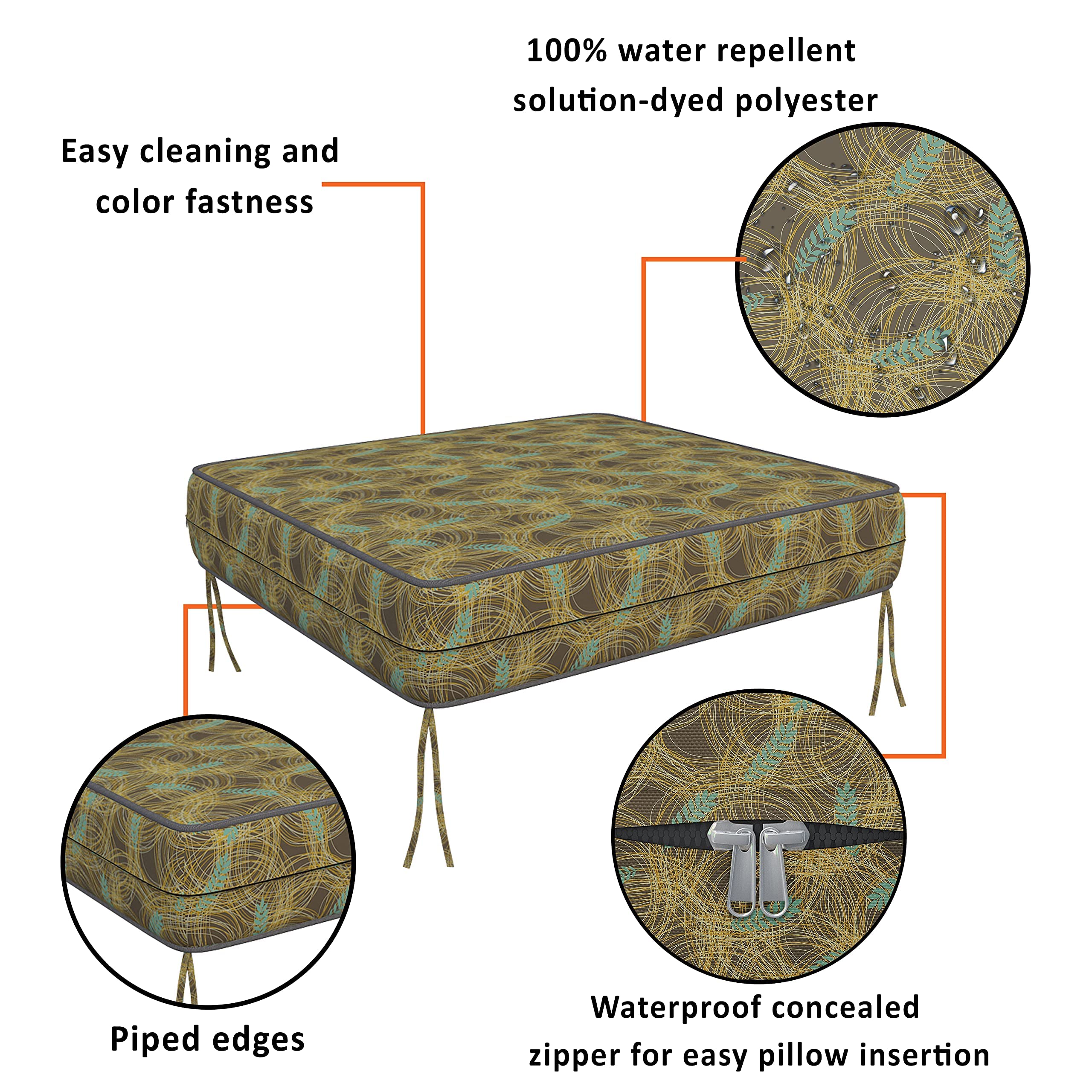 Covers & All Kwadratowa poszewka na poduszkę zestaw 2 600 D pokrowiec na fotel patio wodoodporny wysoce trwały materiał poliestrowy z zamkami błyskawicznymi (tylko pokrowiec) (13 cm wys. x 63 cm szer. x 63 cm głęb., wzór 08)