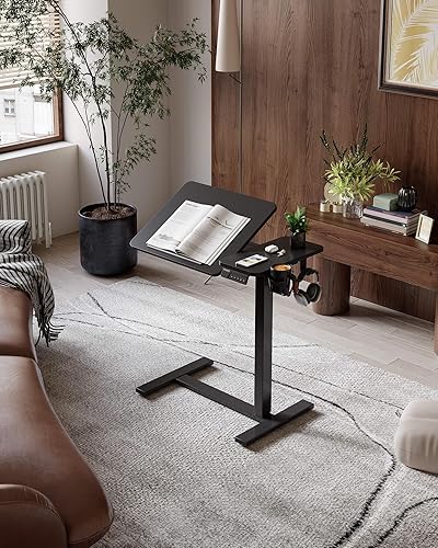 Miniatura 2 de YIHAYO Mesita de noche ajustable para colocar sobre la cama con ruedas, escritorio eléctrico de pie móvil de 24 x 16 pulgadas, escritorio para