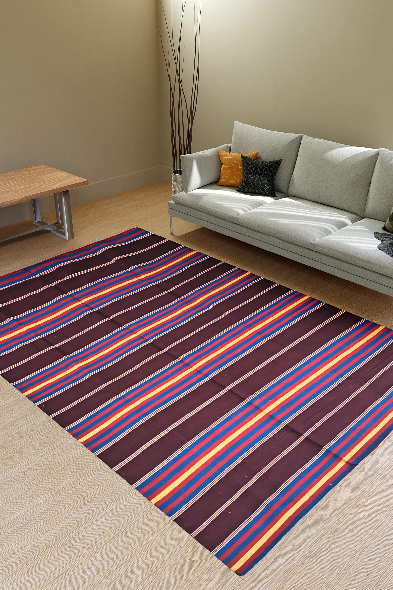 Arvore Bunkaar 100% Cotton Dari, Traditional Striped Satranji, Assorted Multicolour Jamakkalam/Galicha/ Rectangular Carpet (82 inch x 48 inch Striped)