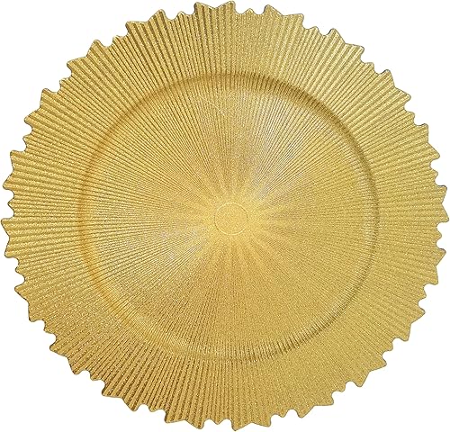 CN.JIAHE 13 Inch Round Gold Charger Plates, Set of 12 - Elegant Decorative Dinne