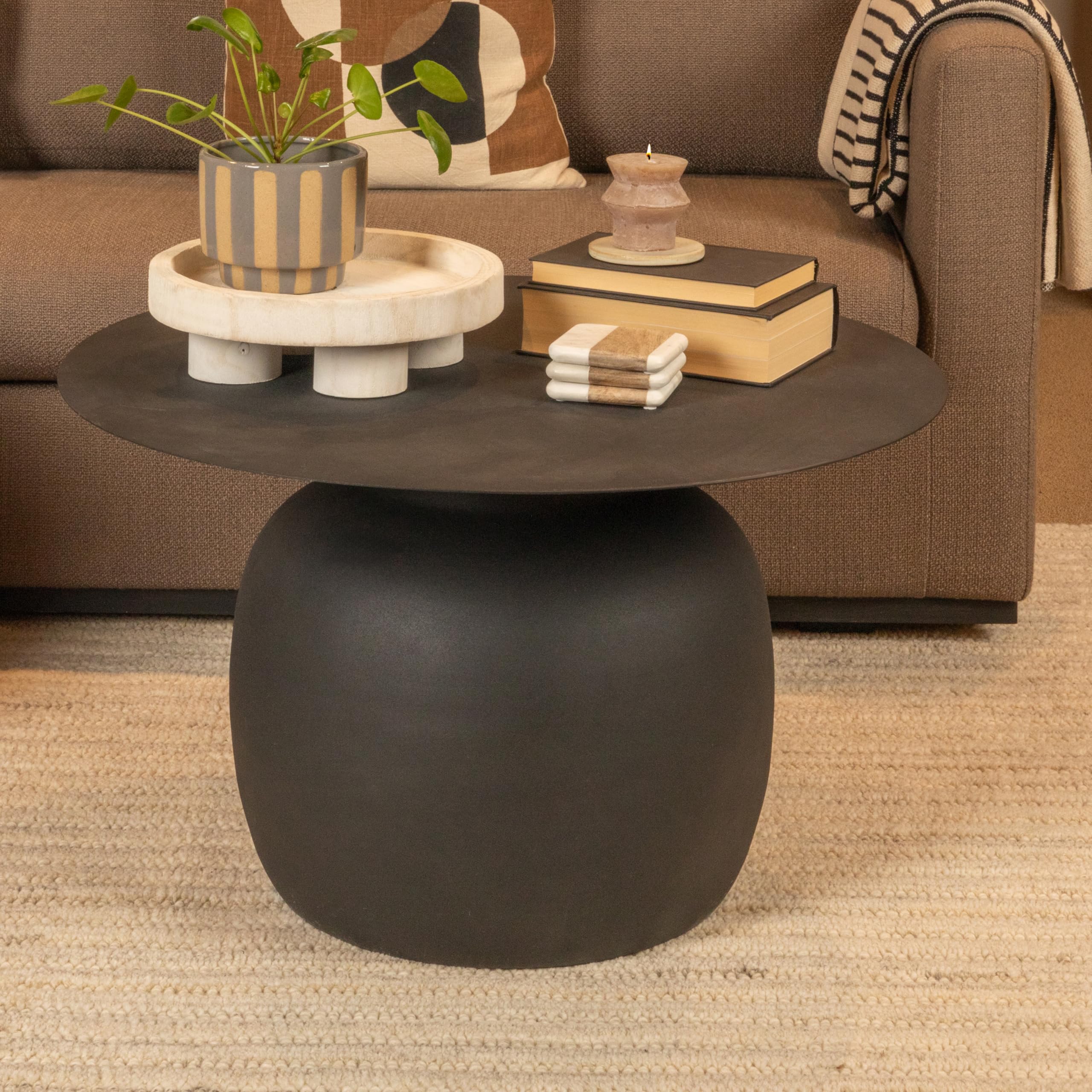 Creative Co-Op Chic Metal Round Coffee Table, Black