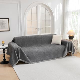 MYSKYHOME Chenille Couch Cover for Dogs - Non-Slip Washable Sofa Protector with Tassels, 71x118 Inch Dark Grey Pet Furniture Slipcover