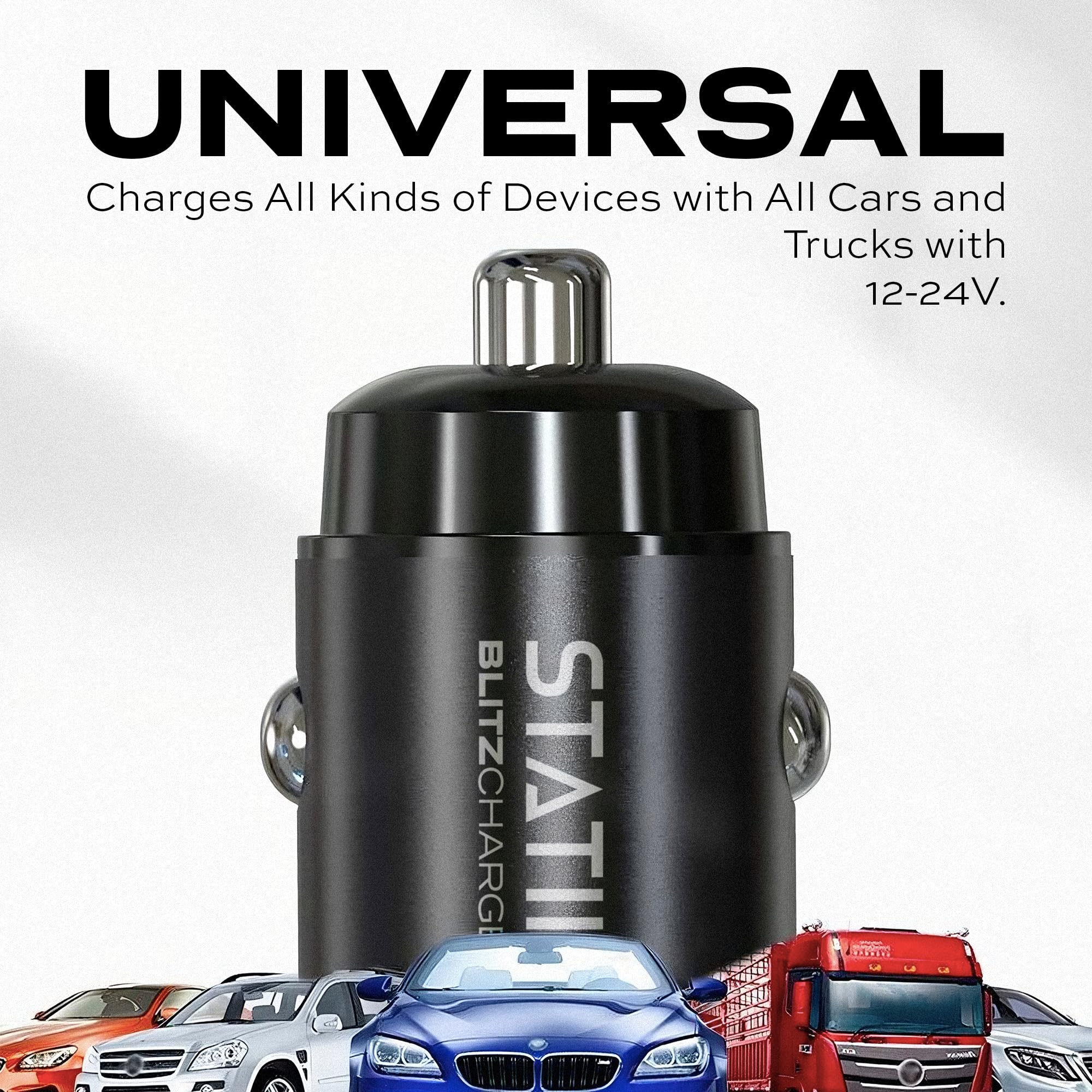 STATIK Dual Car Phone Charger for Cigarette Lighter Plug in, 12v - 24 V Fast Charging, Car Power Adapter for Type USB C and USB A Port, USBC Fast Charge for Cell Phone Automobile