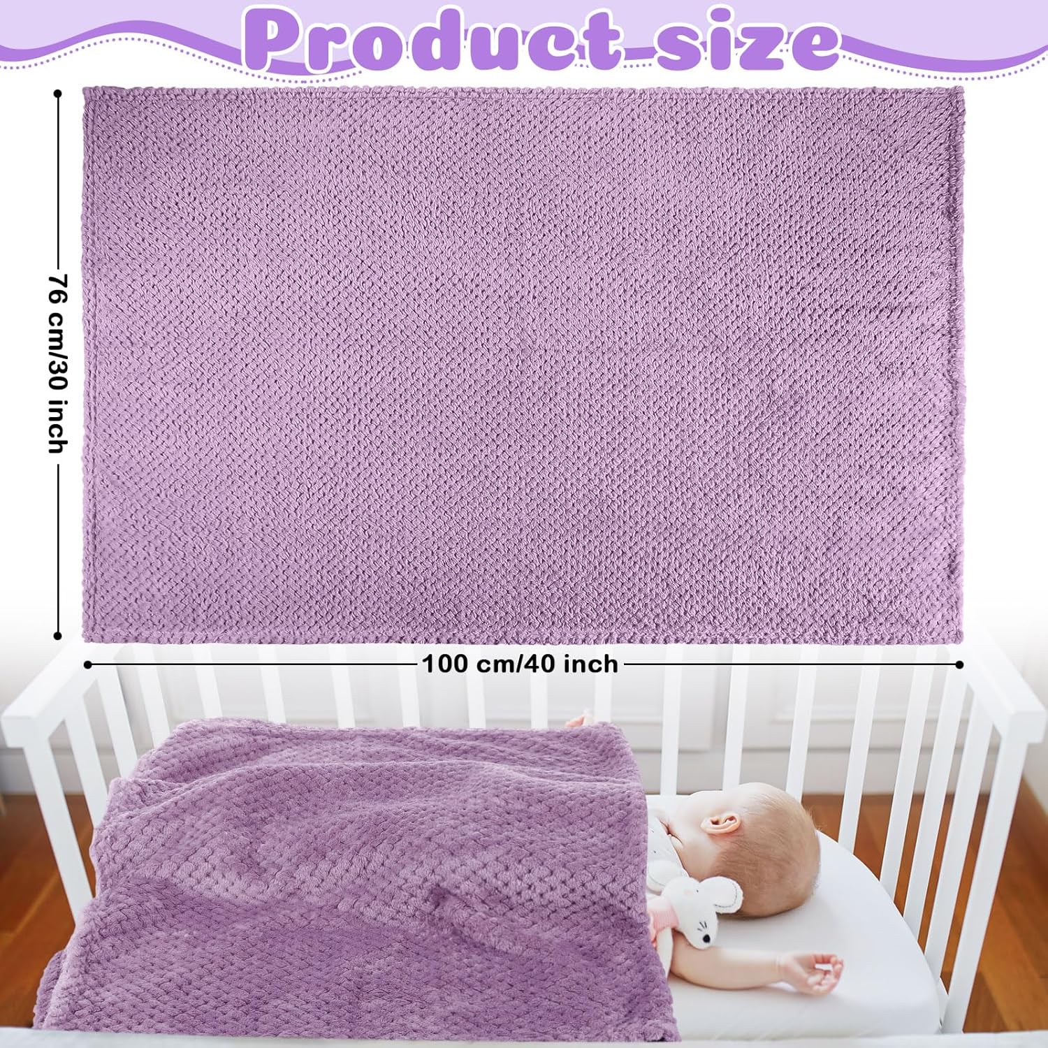 Reginary 4 Pack Fuzzy Blanket 30 x 40'' Waffle Flannel Baby Throw Blankets Warm Nursery & Crib Blankets for Girl & Boy Newborn Infant (Purple, Pink, Gray, Blue)