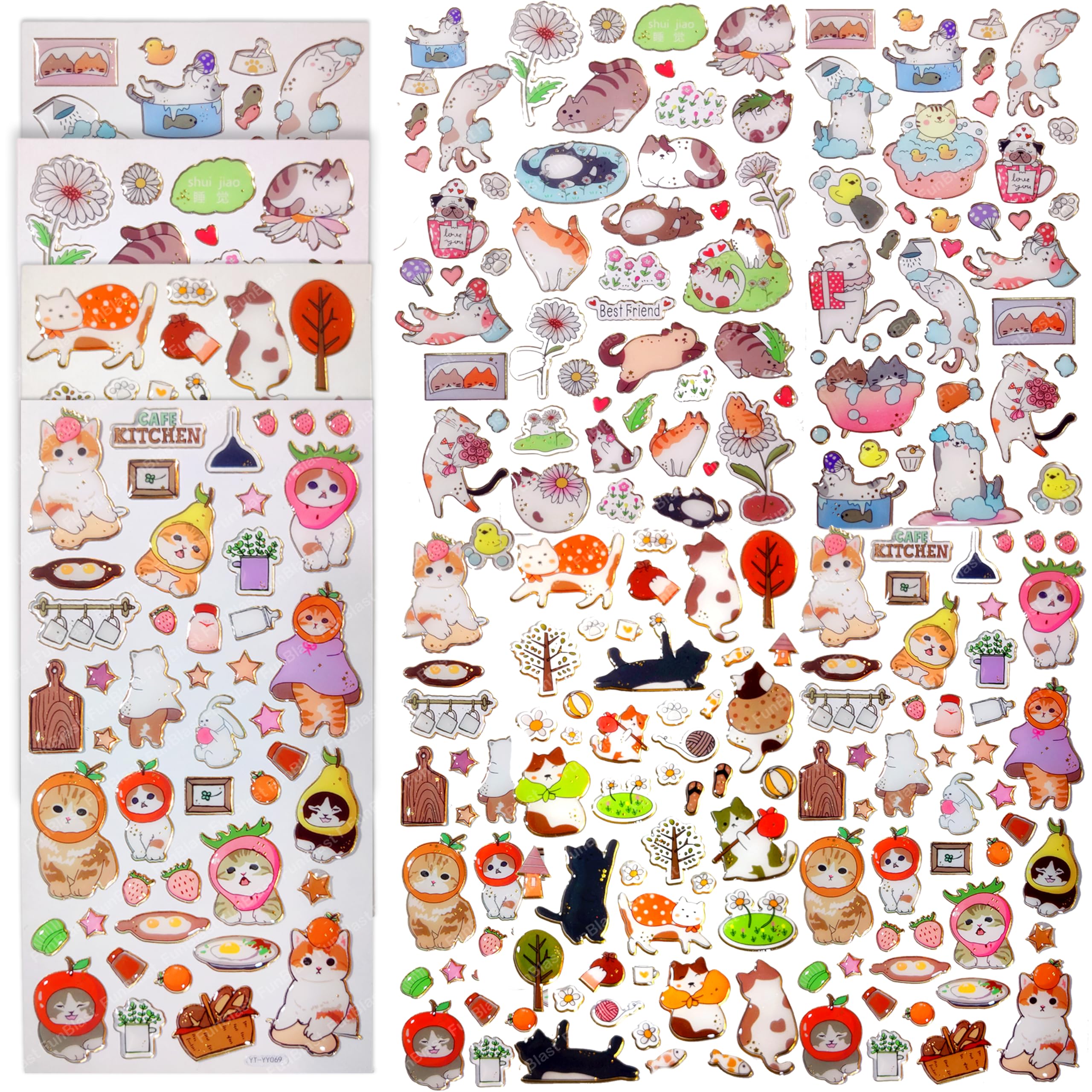 FunBlast Cat Theme Kawaii Stickers Set – 4 Sheets, 150+ Stickers for Kids, 3D Stickers for Girls, Aesthetic Sticker, Cute Stickers, Craft Stickers, Self-Adhesive Stickers (Multicolor) (B0D8FXXH81) Amazon Price History, Amazon Price Tracker