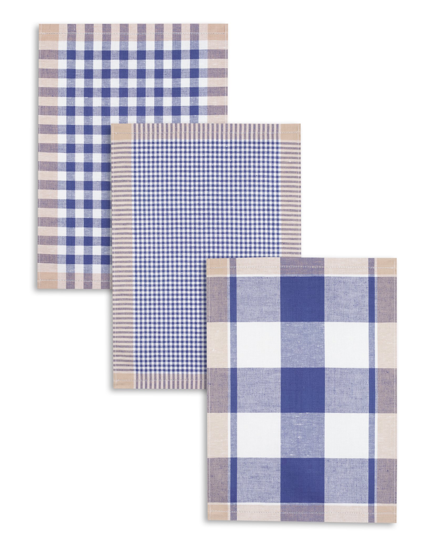 Kracht 3-er Pack Jacquard Geschirrtuch, Halbleinen, Karo sortiert, blau, 50x70cm Küche, Haushalt & Wohnen
