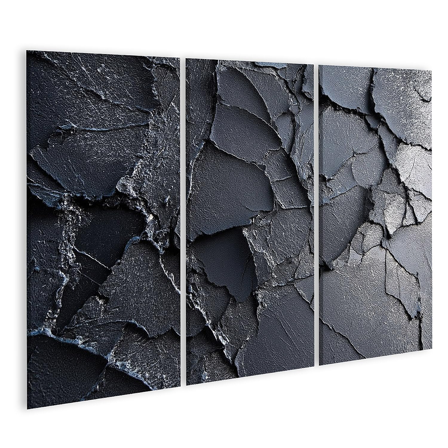 Tableau sur toile moderne pour salon déco murale triptyque effet plâtre au charbon