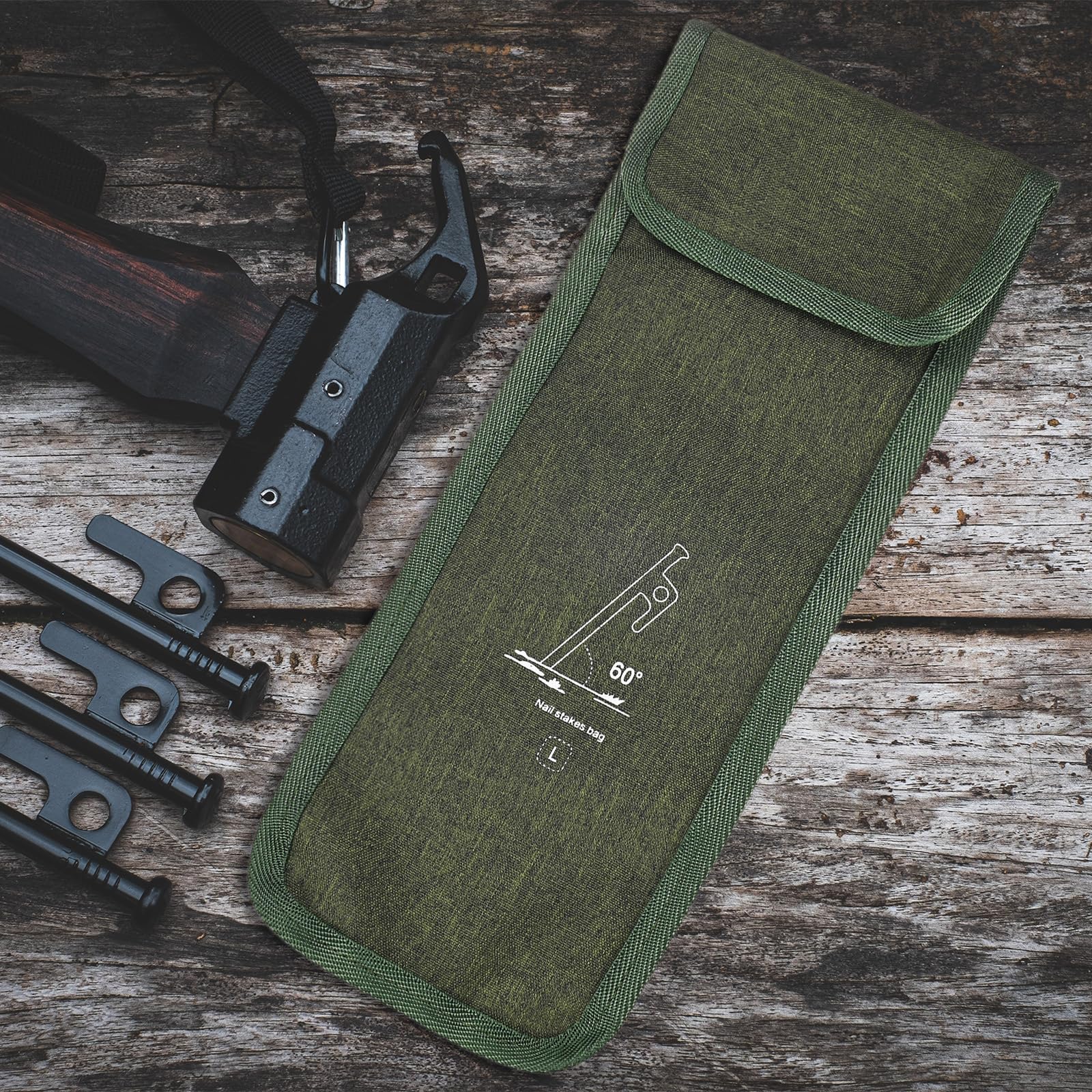 TIXIPEM Tent Stakes Bags [4PCS L] - Tent Peg Storage Bags Use for Camping & Hiking - [Green] Camping Spikes Peg Pouch