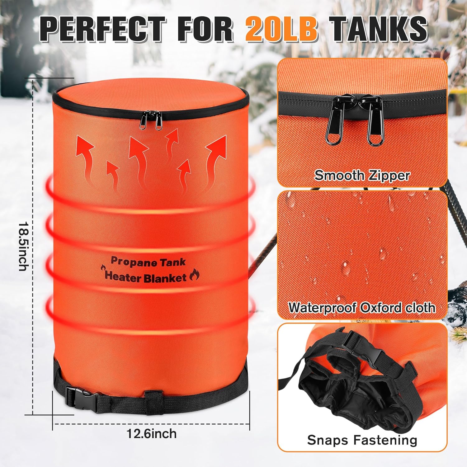 Dreyoo RV 20LB Propane Tank Heater Blanket Thermostat Control (41-122°F) and Timer Function, Waterproof & UV Resistant, Heated & Protection, Propane Tank Warmer for RV Camping