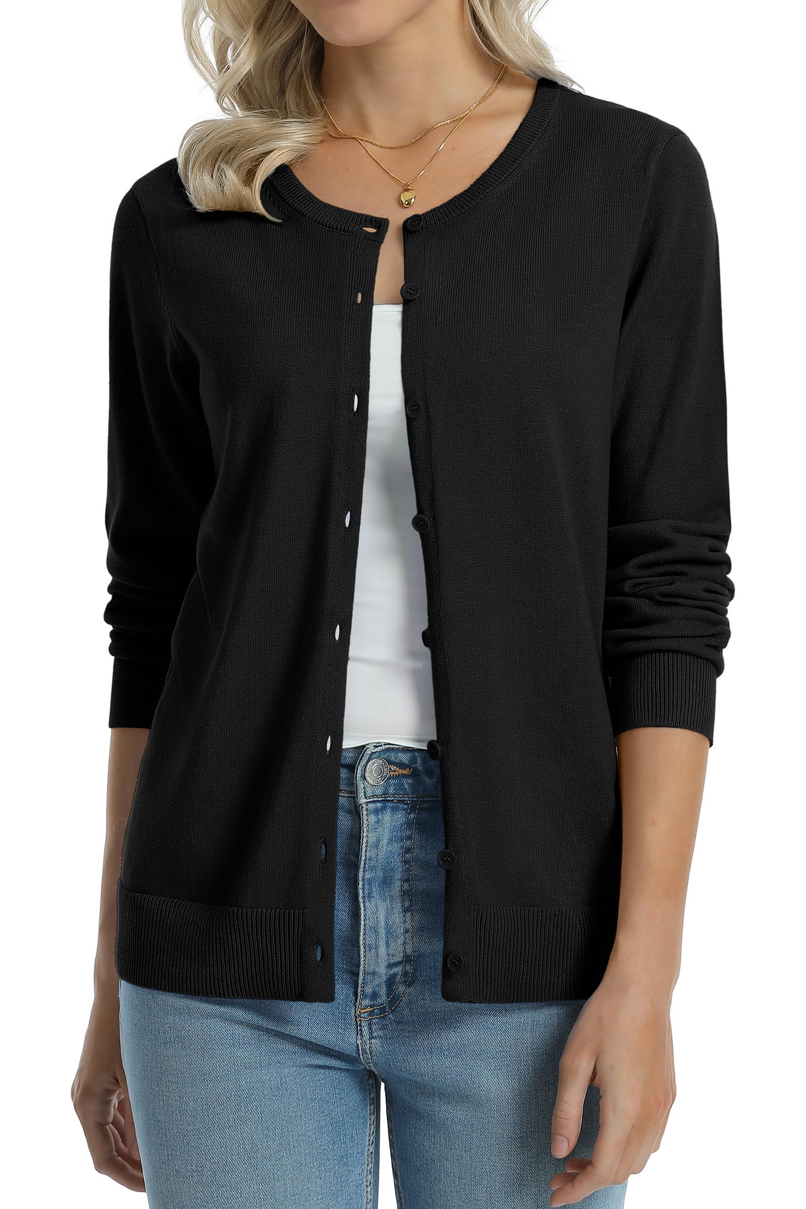 QUALFORT Women's 100% Cotton Lightweight Cardigans Long Sleeve Sweater