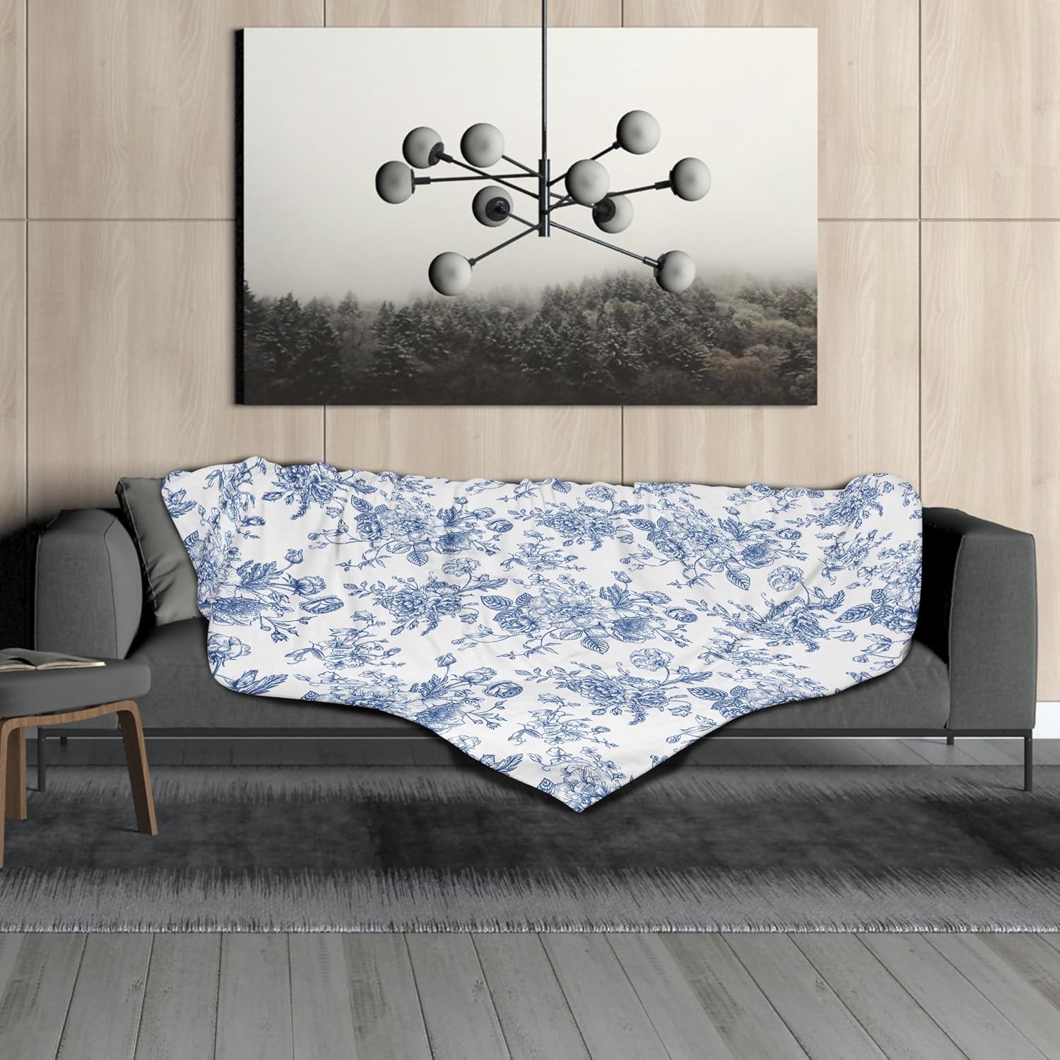 Blue Floral Blanket 50"x40" Blue and White Vintage Flower Pattern Design Print Throw Blanket Lightweight Warm Soft Blanket Farmhouse Seasonal Decor for Home Living Room Sofa Couch Bed - Image 7