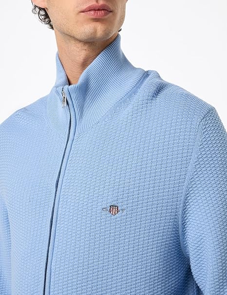 Cardigan Uomo GANT In Piqué Di Cotone - Maglione Con Cerniera, Vestibilità Regolare - Foto 5