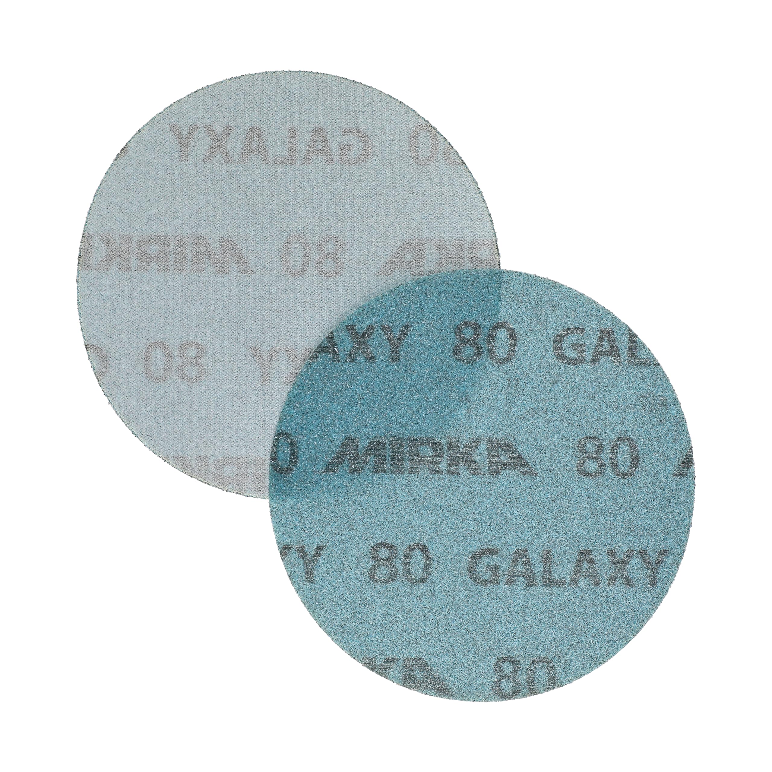 Mirka GalaxySandpaper - Carta abrasiva da 125 mm, grana 80, 50 dischi/confezione, gancio e anello, abrasiva di alta qualità per resina epossidica, legno, metallo, tecnologia anti-intasamento e