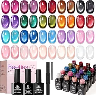 Beetles Cat Eye Gel Nail Polish Set, Timeless Gleam 20 Colors Fall Gel | Glitter Cat Eye Gel Nail Kit Nude Pink Red Blue Brown Black Magnetic Base Matte Glossy Top Coat Soak Off UV Manicure Salon