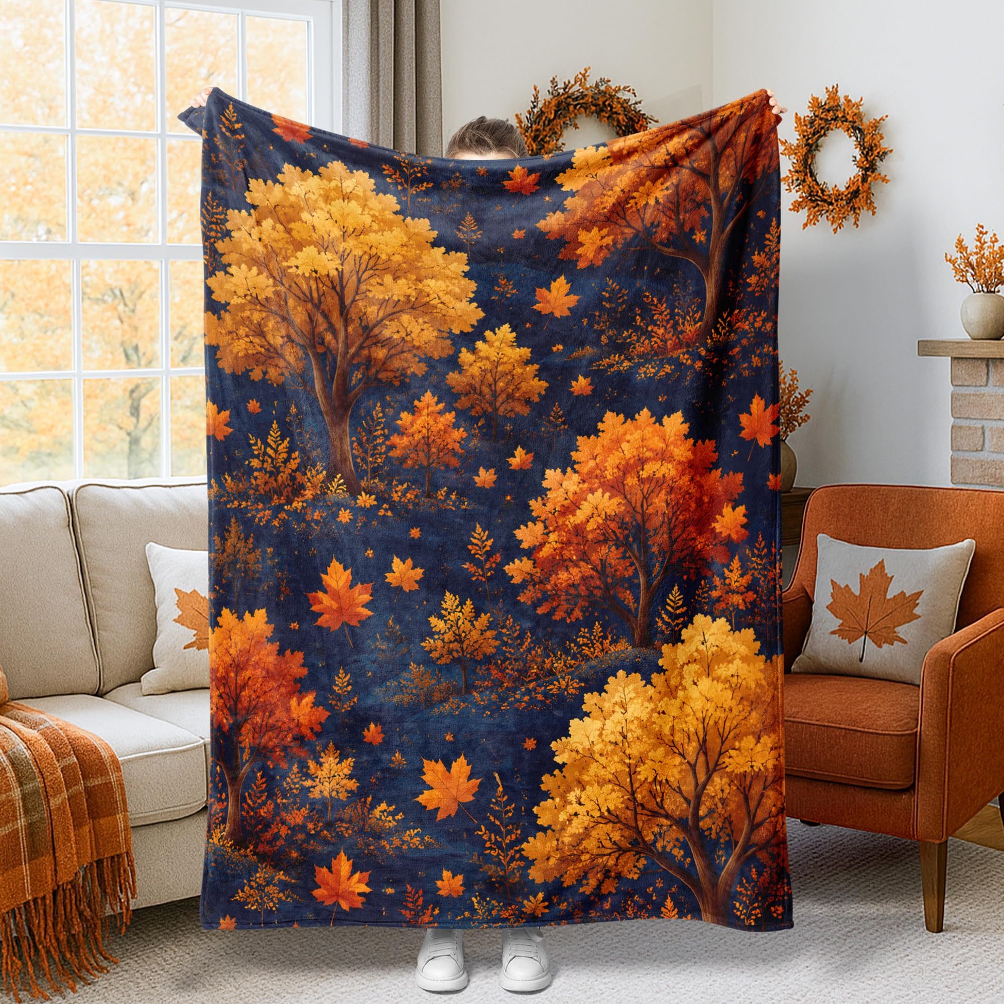 Couverture canapé compacte plaid esthétique orange grand format lit