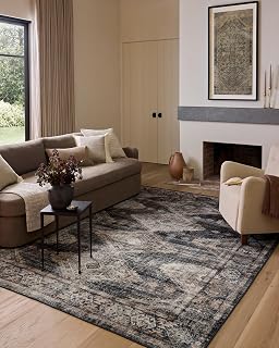 Loloi Amber Lewis Josie Collection JOS-04 Ink/Earth 2'-6" x 7'-6", .13" Pile Height, Low Profile, Machine Washable, Runner Rug
