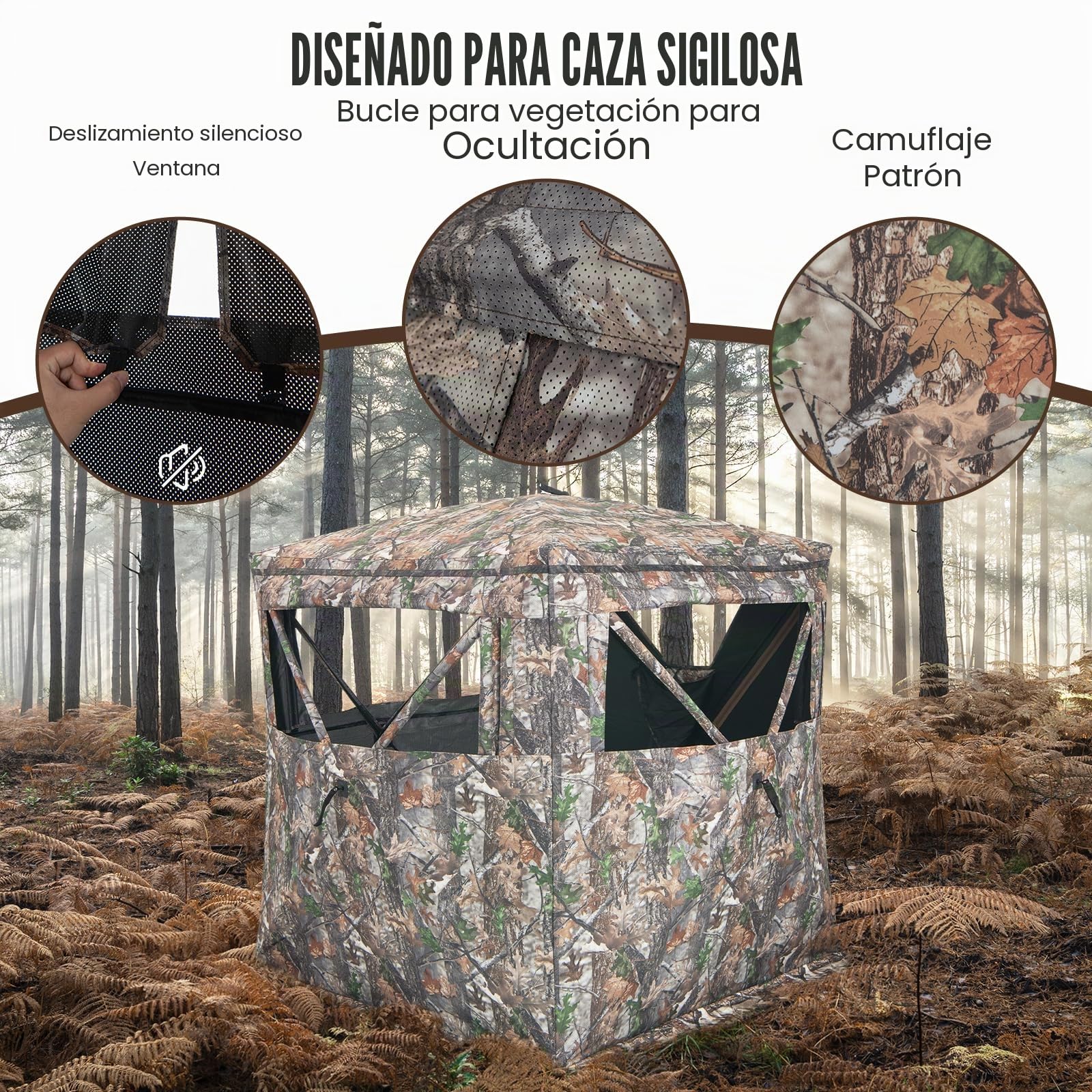 GOPLUS Tienda de Campaña de Caza, Tienda de Camuflaje con Visión de 270° para 2-3 Personas, Tienda de Caza Portátil con Bolsa de Transporte, Escondite de Camuflaje para Caza, Fotografía, Camping