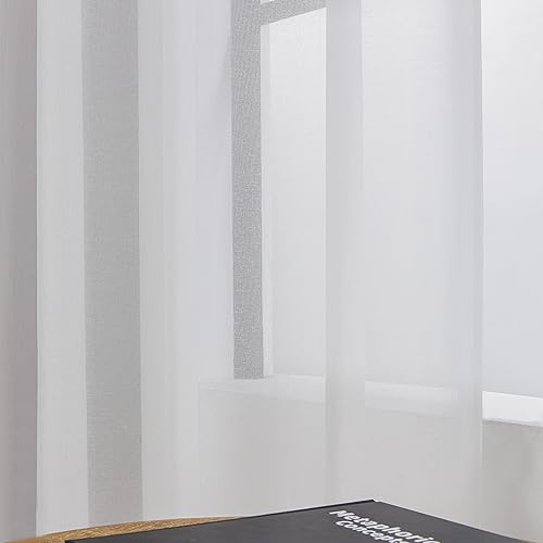 Miniatura 3 de FACOSIO Cortinas blancas de alta calidad, cortinas blancas transparentes de 84 pulgadas de largo, juego de 2 paneles para dormitorio, cortinas