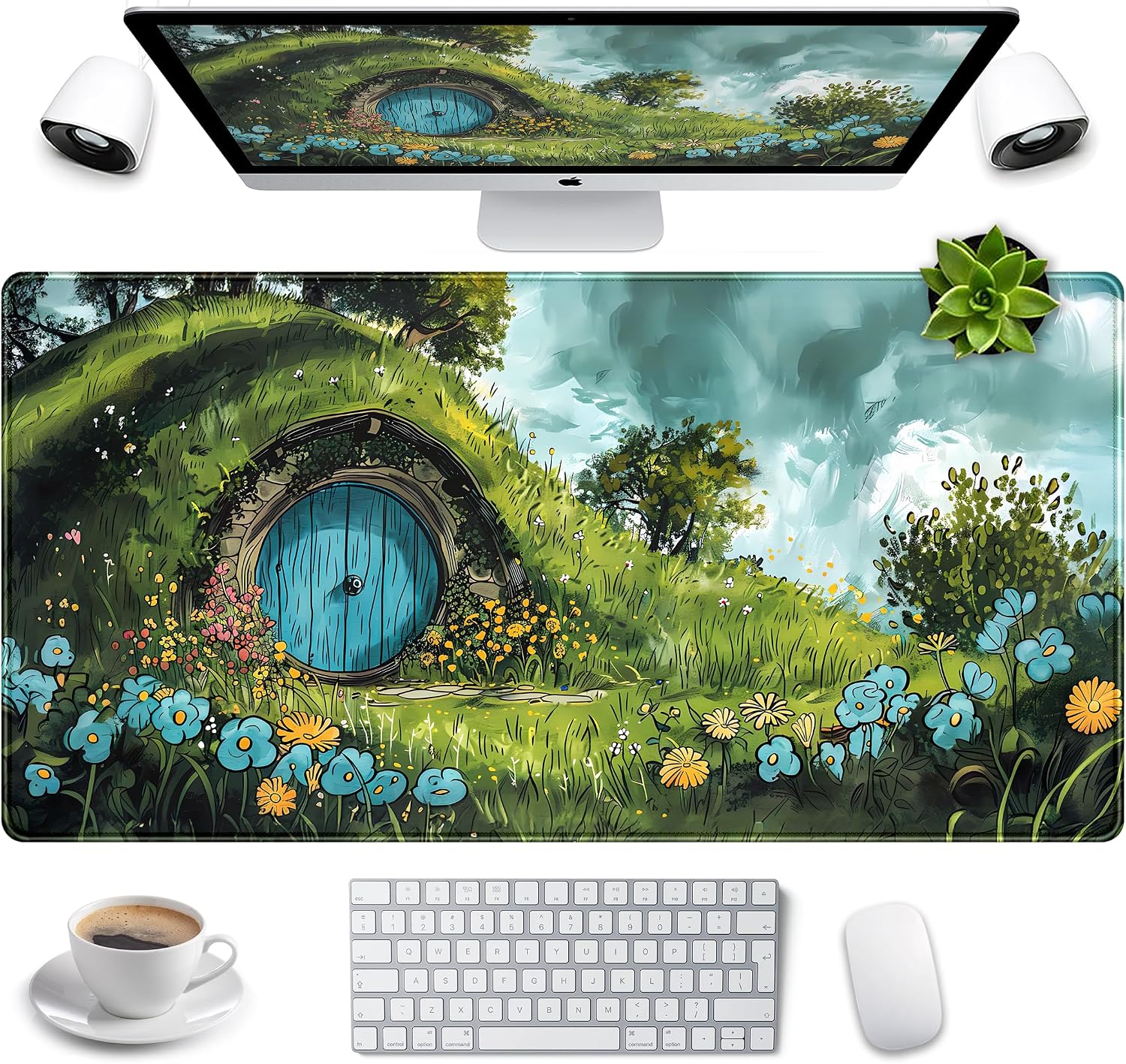 Amazon.com: Cute Landscape Cartoons Desk Mat Aesthetic Gaming Mouse Pad ...