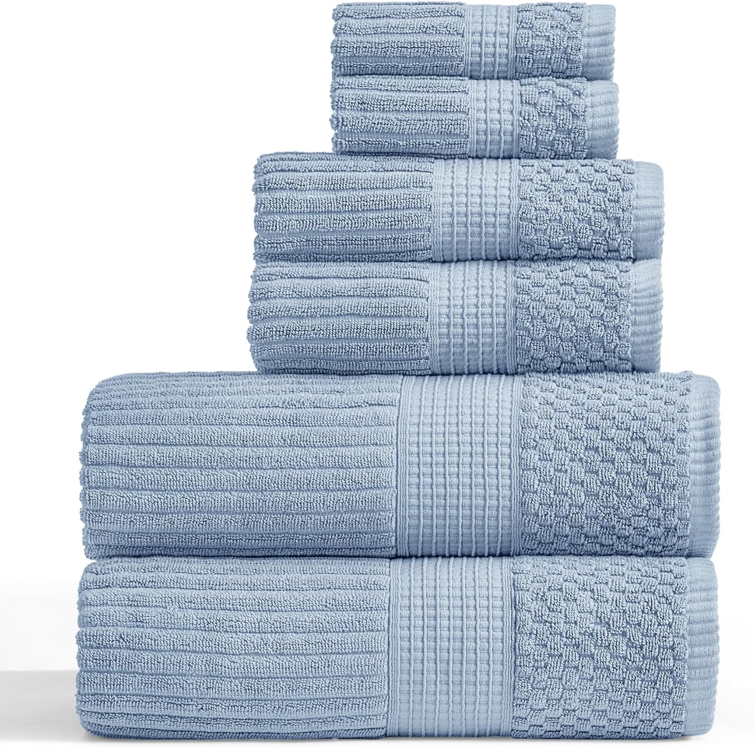 Springtree Home 100% Cotton Bath Towel Set | 6 Piece Set | Absorbent & Quick-Dry Bath Towels | Textured and Durable Cotton | Krista Collection - Dusty Blue