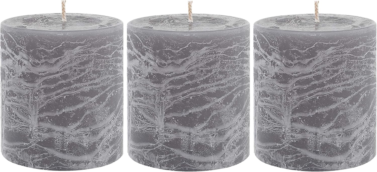 Unscented 3x4 Tall Pillar Candles – Set of 3 Hand Poured Wax Candles | Smokeless, Clean Burning Décor for Home, Weddings, Church, Events | Gray: Home Improvement