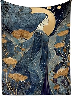 Moon Flower Goddess Art Tapestry, Vintage Celestial Botanical Aesthetic ...