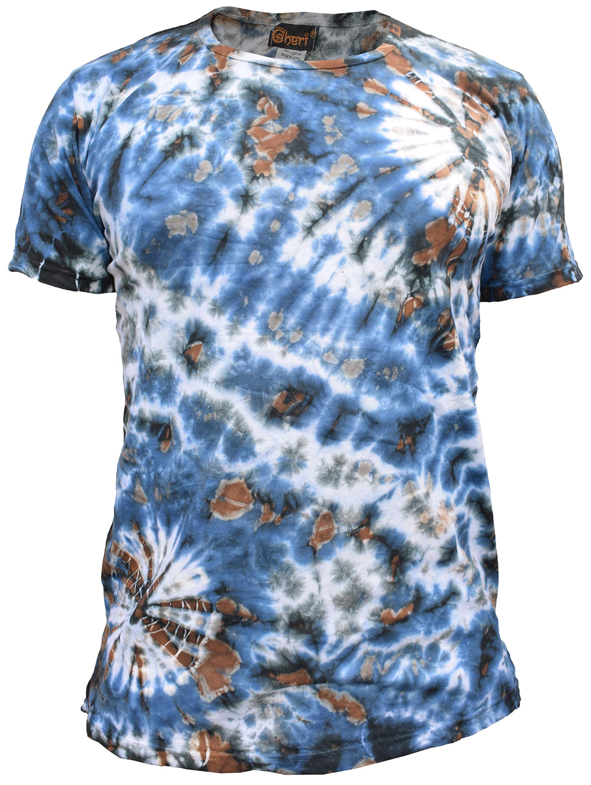 Gheri Mens Cotton Tie Dye Festival Hippie T-Shirt Blue Large