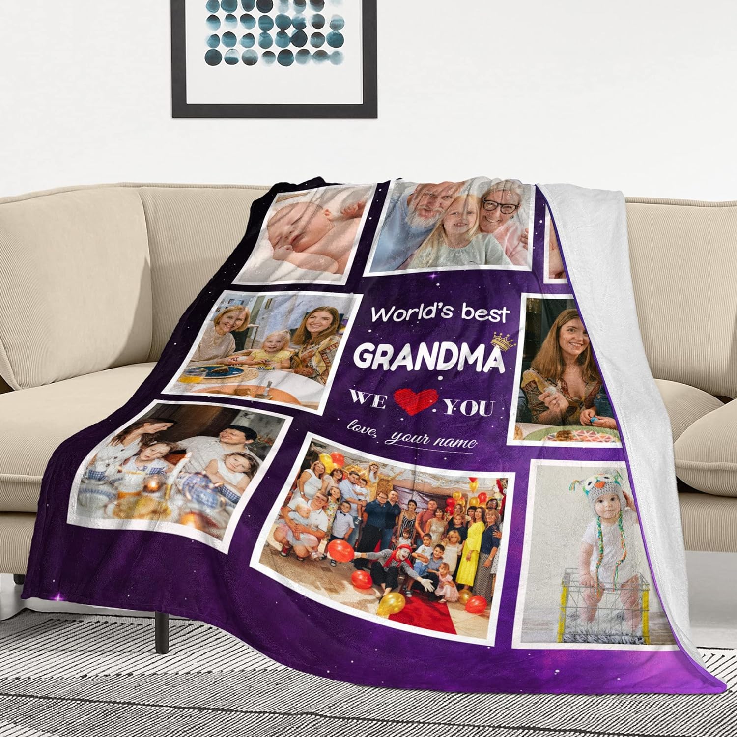 Gifts for Grandma Blanket from Grandkids Personalized Mothers Day Best Grandma Blanket Custom Blankets with Photos Customized Picture Throw Christmas Mothers Day Birthday Gifts - Image 3