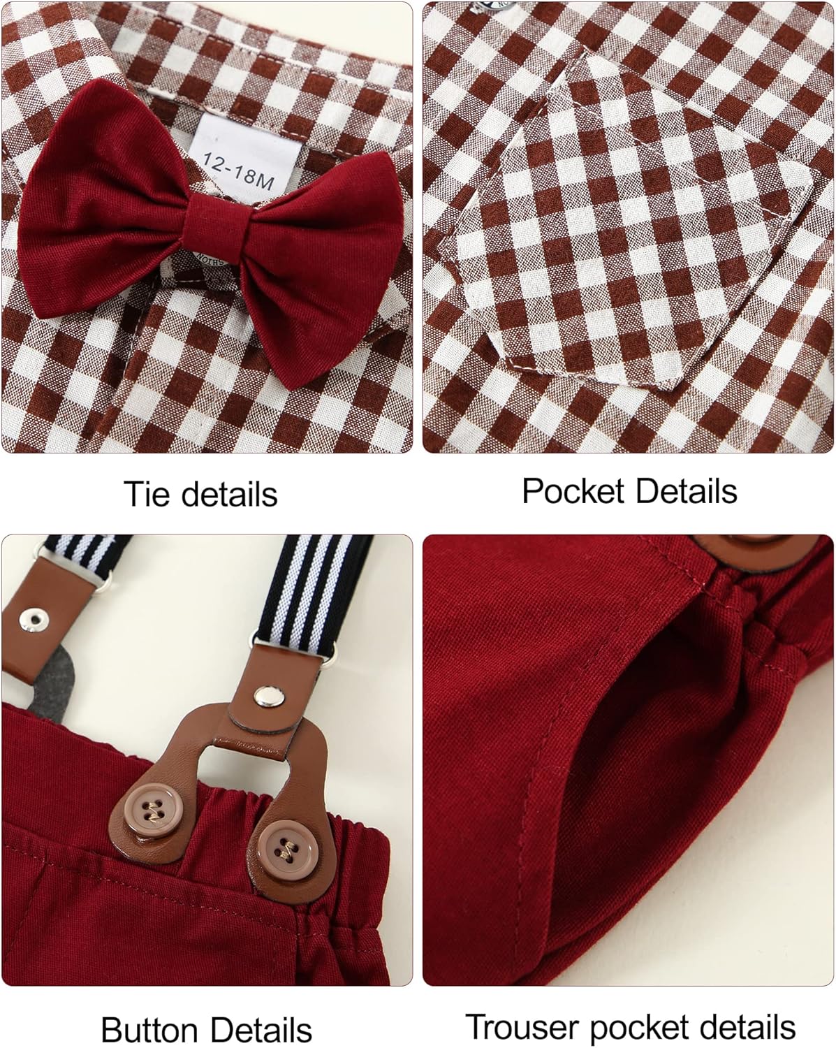 ZOEREA Toddler Baby Boy Suit Clothes Gentleman Wedding Outfits Long Sleeve Dress Shirt + Suspender Pants + Bowtie 1-5T - Image 2