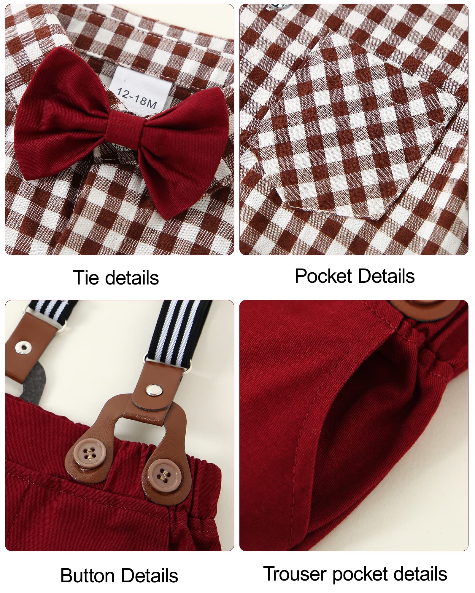 ZOEREA Costume pour bébé garçon - Tenue de mariage à manches longues + pantalon porte-jarretelles + nœud papillon 1 à 5 ans