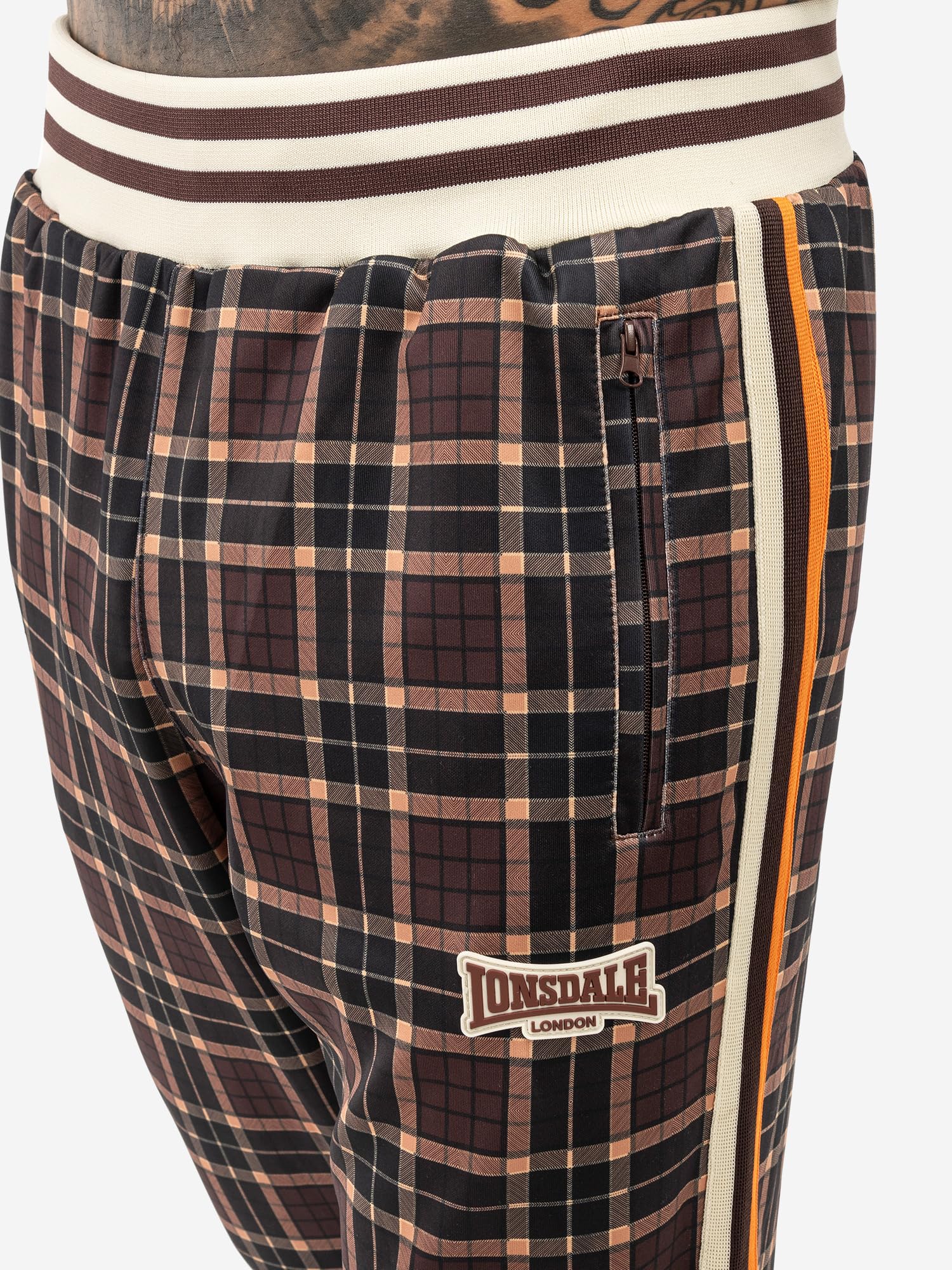Lonsdale M?ski dres treningowy w?ski krój HEDLEY, br?zowy/ecru/pomara?czowy, XXL, 117638, br?zowy/ecru/pomara?czowy, XXL