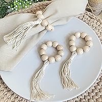 Vista 10 de Servilletero hecho a mano con cuentas de madera y cordel de yute, soporte para servilleteros de madera rústica asequible para decoración de mesa