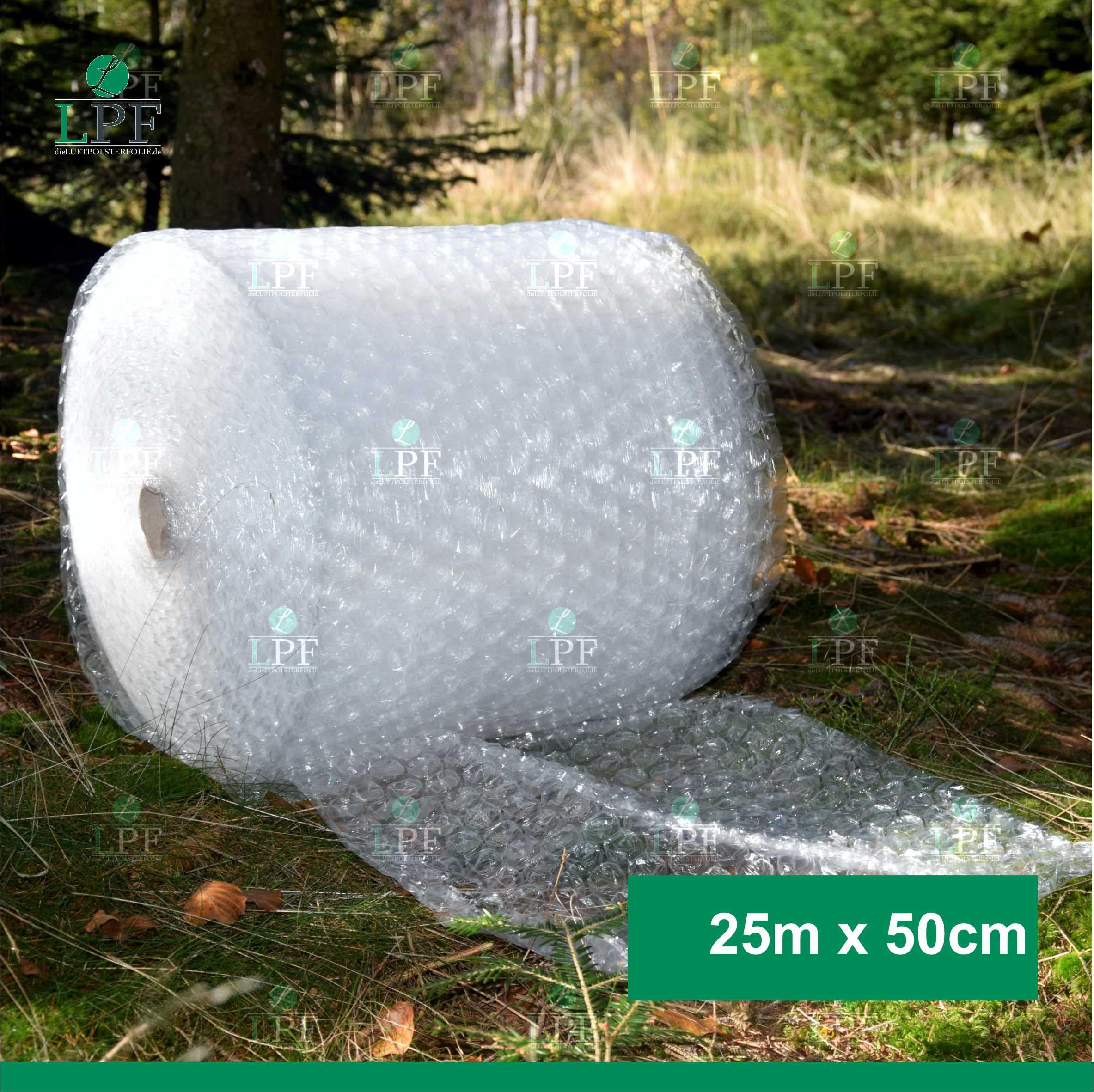 Luftpolsterfolie 50 cm x 25 m 100 my große Noppen Noppenfolie Verpackungsfolie Rolle Blisterfolie Umzug 0,5m Knallfolie Polstermaterial Transparent